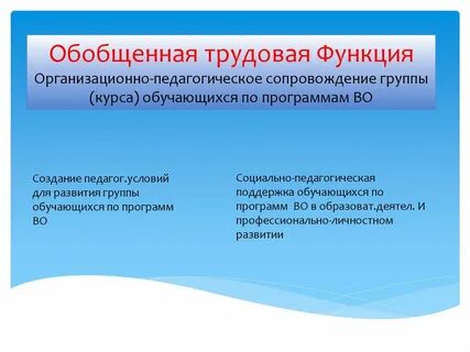 К обобщенным трудовым функциям относятся