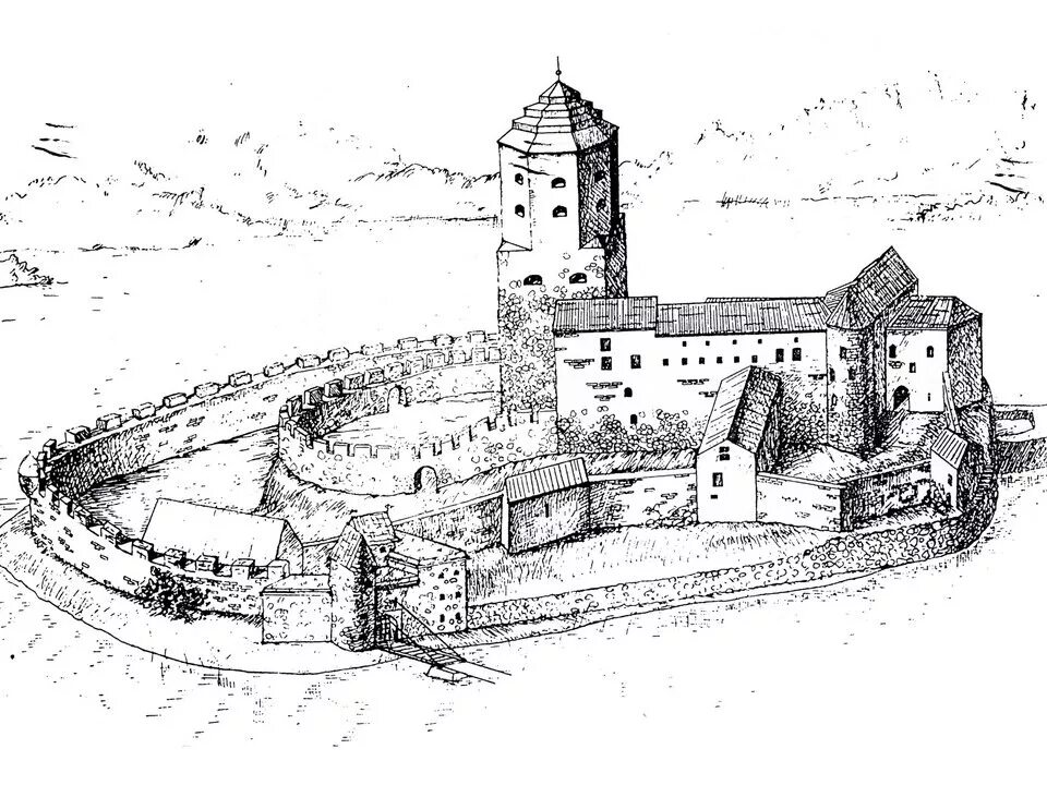 Нюрнбергская хроника 1493. Крепость силуэт. Символы средневекового города. Символы средневекового города. Выборгский замок 13 век.