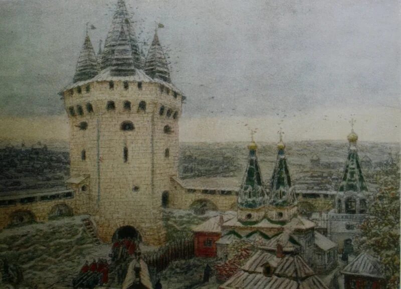 Семиверхая башня васнецов. Кутафья башня 18 век. Васнецов башня. Васнецов башня. Аполлинарий васнецов семиверхая башня.