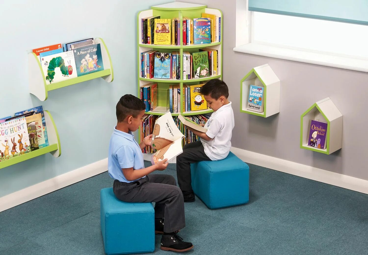 Classroom reading Corner. Library Comfort for reading. Book Corner. Reader's Corner. Reading corner