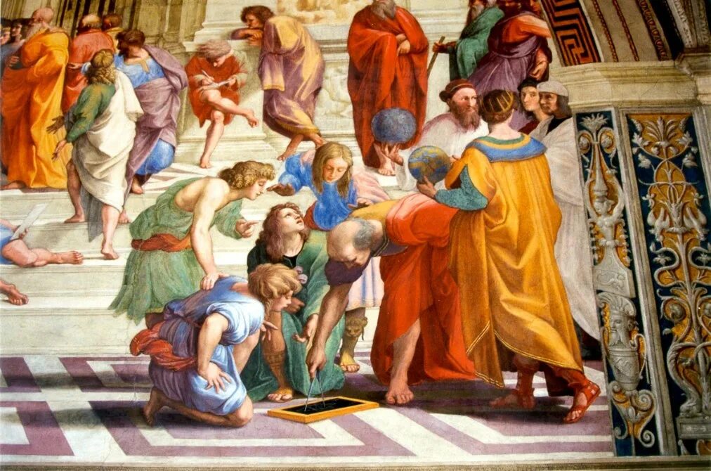 Пифагор и его школа. Фреска Рафаэля «Афинская школа» (1509).