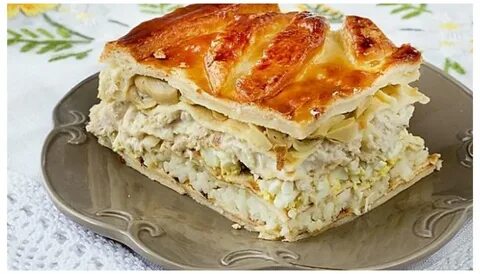 Пирог из слоеного теста рис яйцо