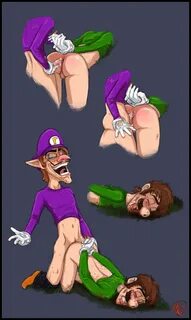 luigi, waluigi, nintendo, super mario bros., color, tagme, 2boys, anal, arm...