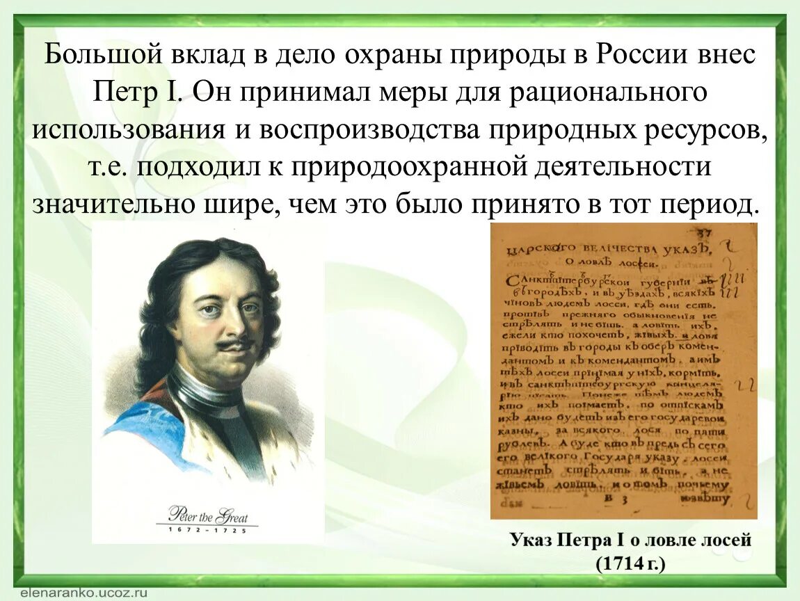 Были изданы в развитие. Указ Петра первого об охране природы. Вклад Петра 1 в историю России.