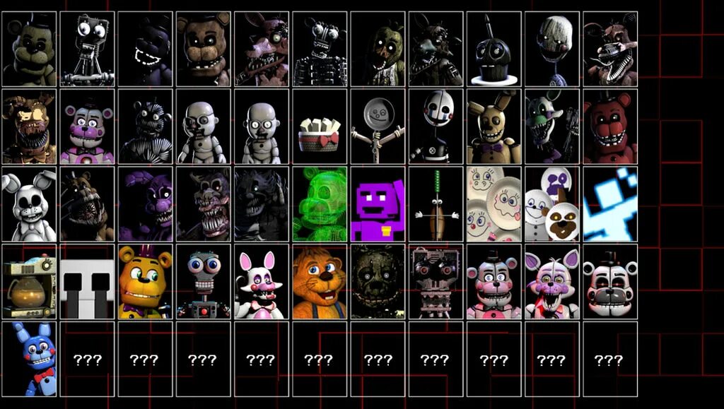 Все аниматроники фнаф 7. ФНАФ ультимейт Custom Night. FNAF ультимейт кастом Найт. FNAF Ultimate Custom Night меню. Ultimate Custom Night 50 АНИМАТРОНИКОВ.