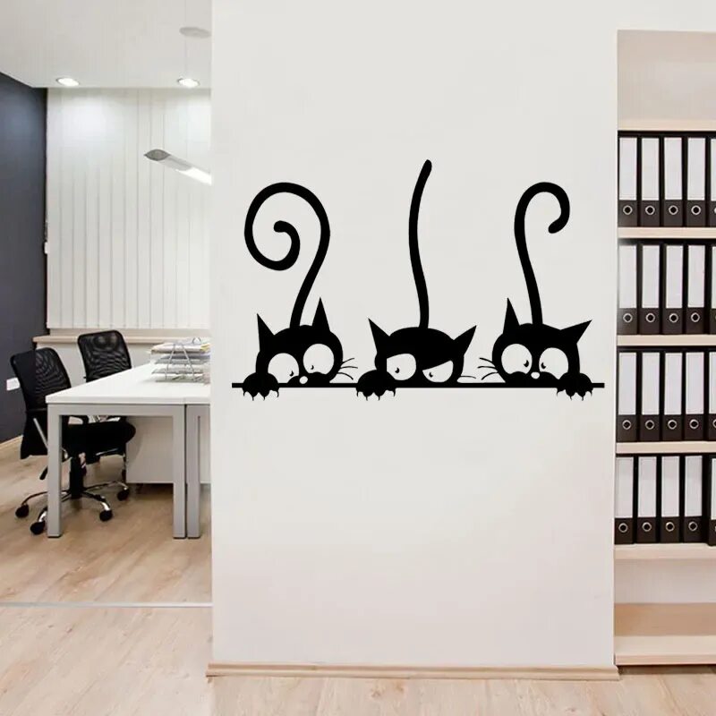 Кот наклейка на стену. Наклейки на стены коты. Кошки для декора стен. Дизайнерские кошки. Купить кошку на стене