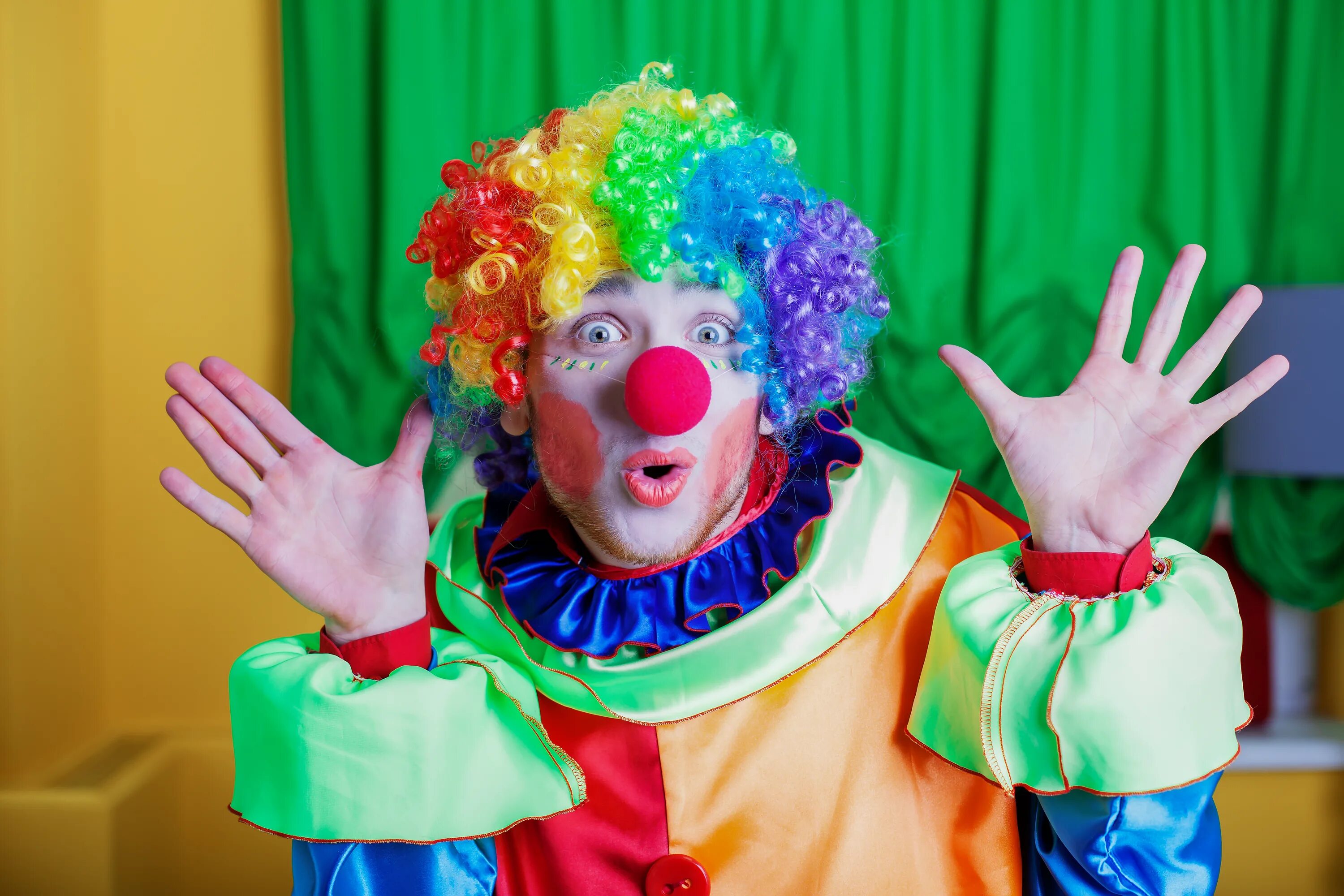 Клоун. Зеленый клоун. Красочный клоун. Костюм клоуна. Клоуны 12
