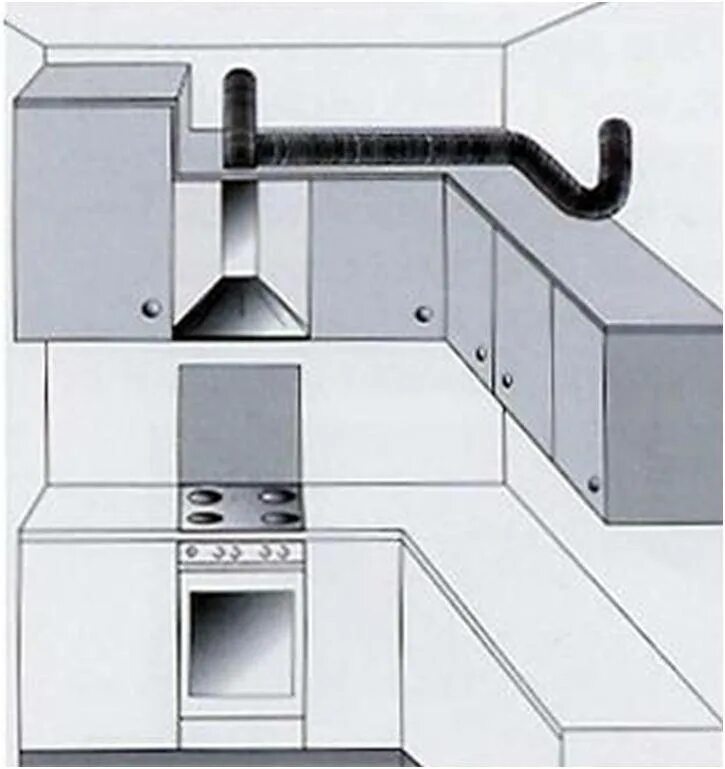 Как провести вытяжку. Кухонная вытяжка с выводом в вентиляцию 60 Teka c-63235-c. Вытяжки для кухни с отводом сбоку. Вытяжка 850 отвод. Воздуховод для вытяжка для кухни Kitll kch6301.