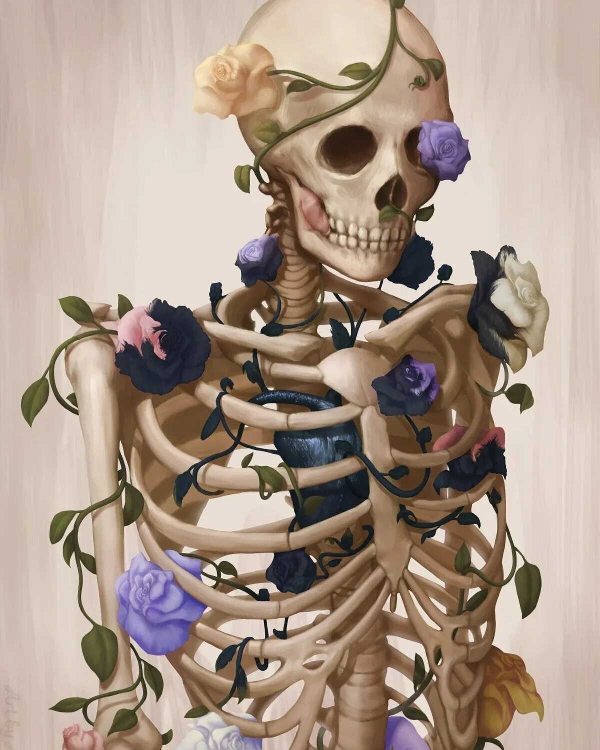 Bone art. Скелет с цветами. Скелет с розой. Скелет в цветочках.