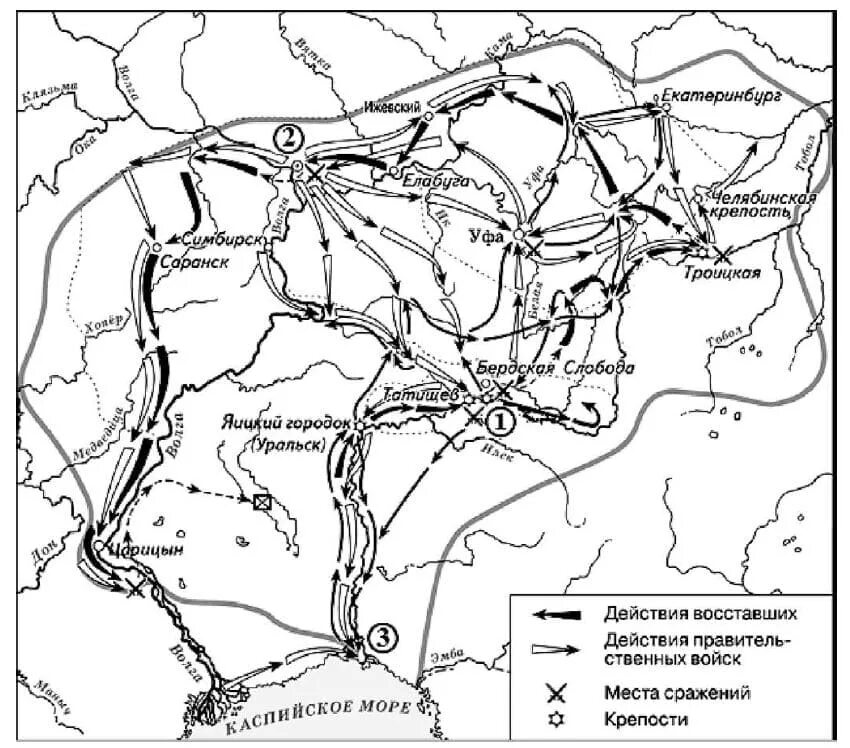 У яицкого городка к восставшим примкнул. Восстание пугачёва карта ЕГЭ. Восстание Пугачева карта ЕГЭ. 18 Век в истории России ЕГЭ карты. Назовите реку обозначенную на схеме цифрой 1.