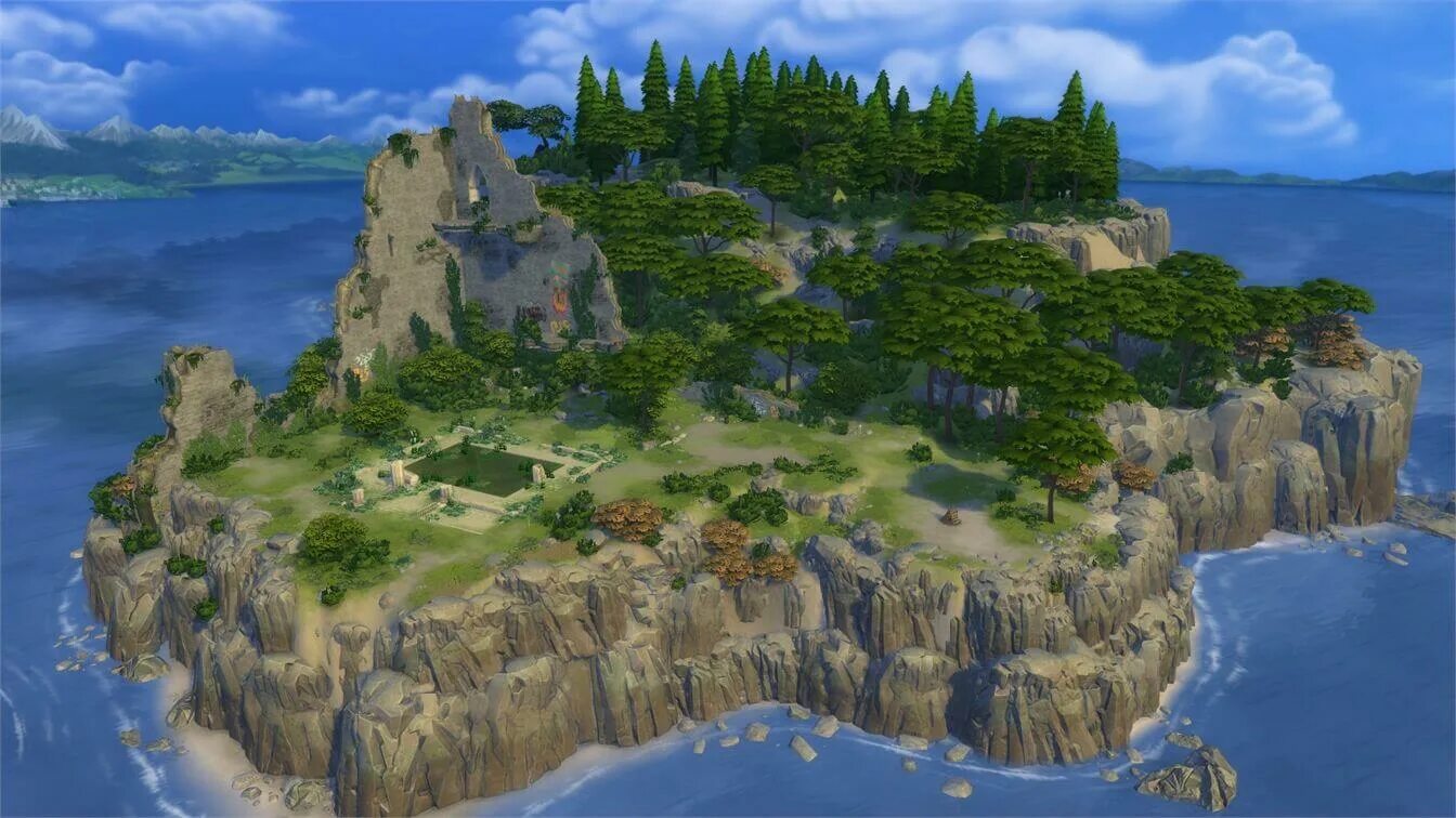 Локации в симс 4. Симс 4 остров в винденбурге. симс 4 утесы. the sims 4 в горы. sims 4 развалины.