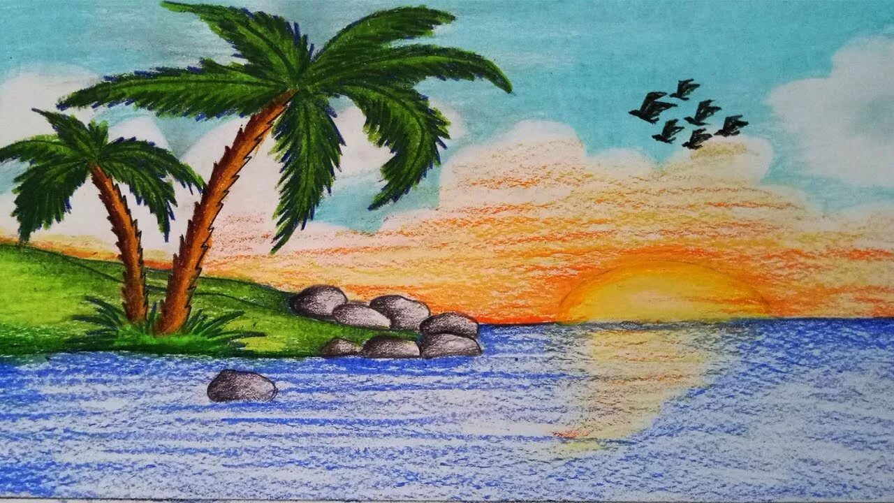 Рисунок красота моря окружающий мир 2 класс. Пейзаж рисунок. Пейзаж цветными карандашами. Летний пейзаж цветными карандашами. Пейзаж цветными карандашами для детей.