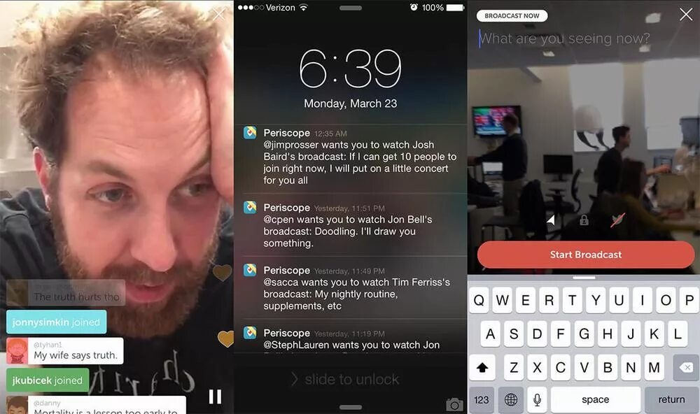 Start broadcast. Перископ. Перископ соц сеть. Перископ программа. Перископ Интерфейс.