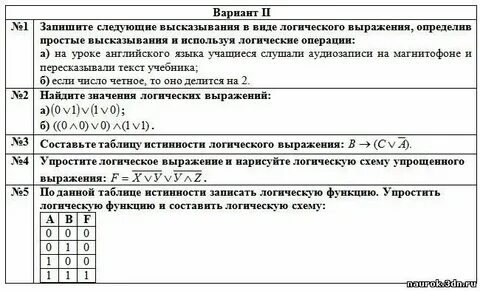 Самостоятельная работа высказывания 8 класс информатика