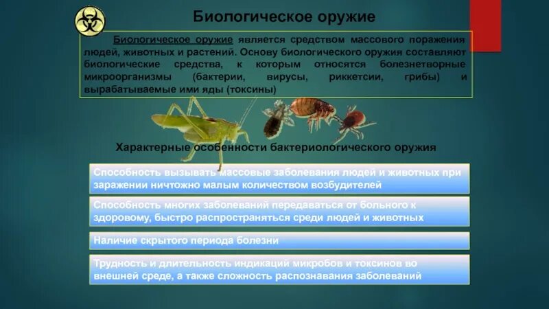 Перечислите поражающие факторы оружия массового поражения. Поражающих факторов химического оружия. Биологические средства бактериологического оружия. Основные поражающие факторы биологического оружия. Основа биологического оружия.