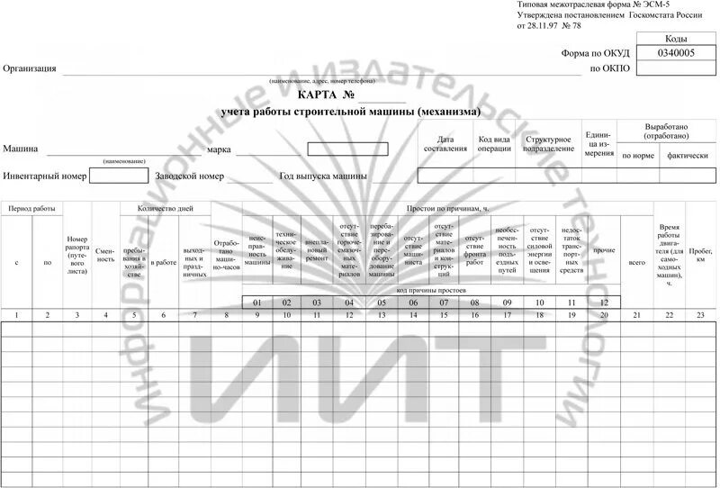 Карта учета работы строительной машины механизма форма эсм-5. Карта учета работы строительной машины (механизма). Учет работы спецтехники. Журнал учета работы строительных машин. Учет работы строительной машины