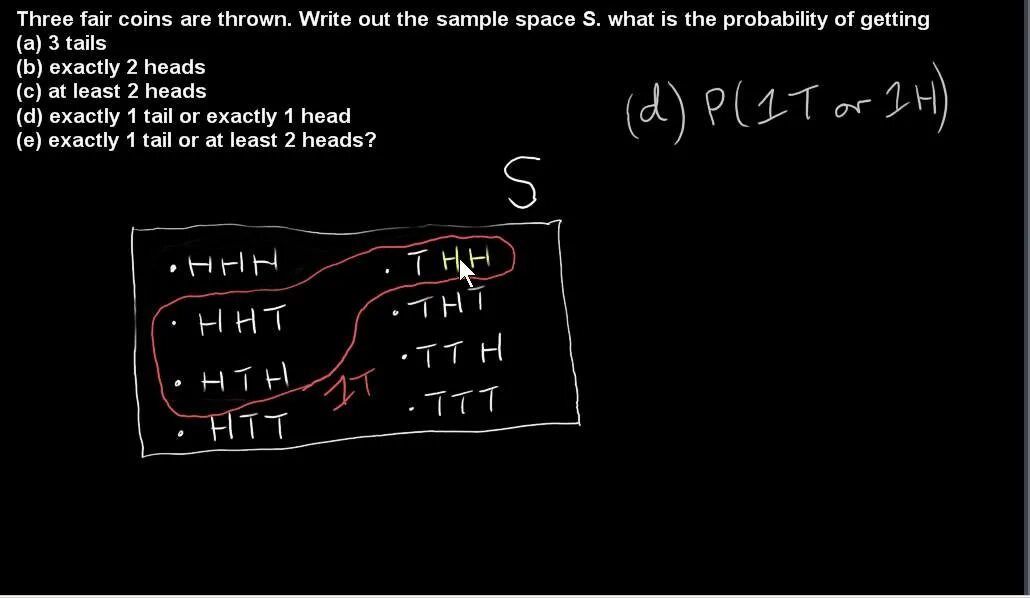 At least one of these. Probability Coins. What is heads and what is Tails. What is Fair Coin. Work out the probability.