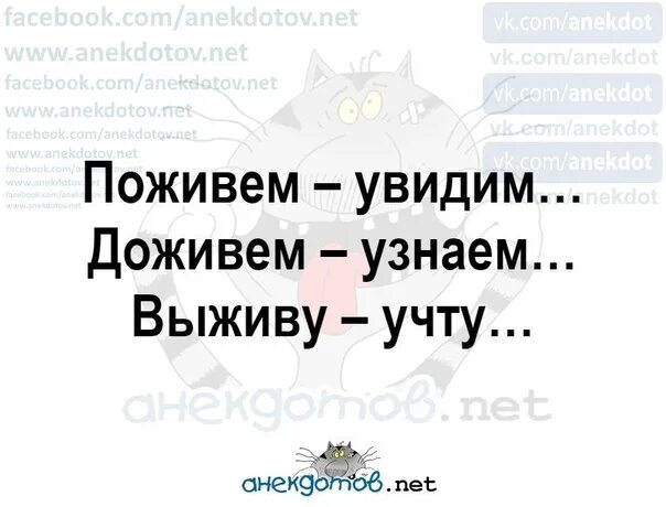 Пословица поживем увидим. Доживу узнаю выживу учту. Поживём увидим Доживём узнаем выживем учтём. Доживём узнаем. Доживу увижу выживу учту.