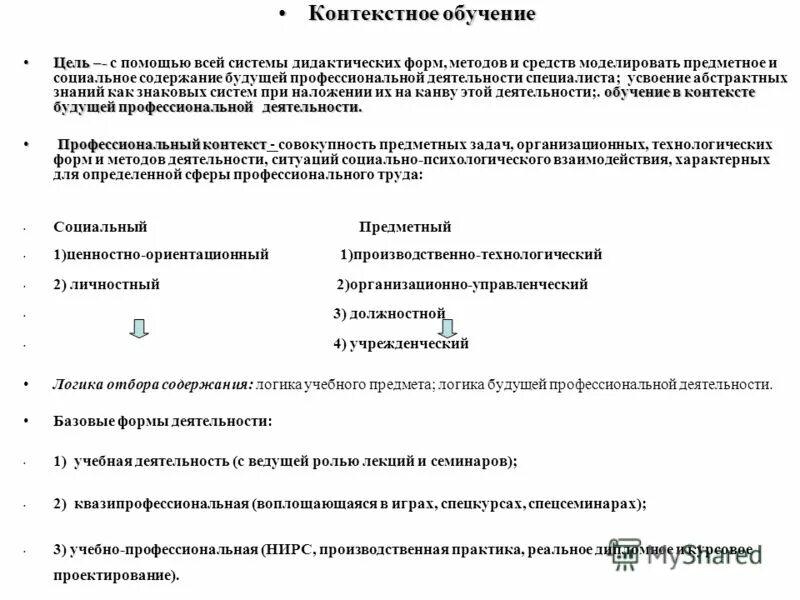 обязательные признаки деловой игры. предметное и социальное содержание будущей профессиональной деятельности. описание процедуры. знаково-контекстный подход. вербицкого.