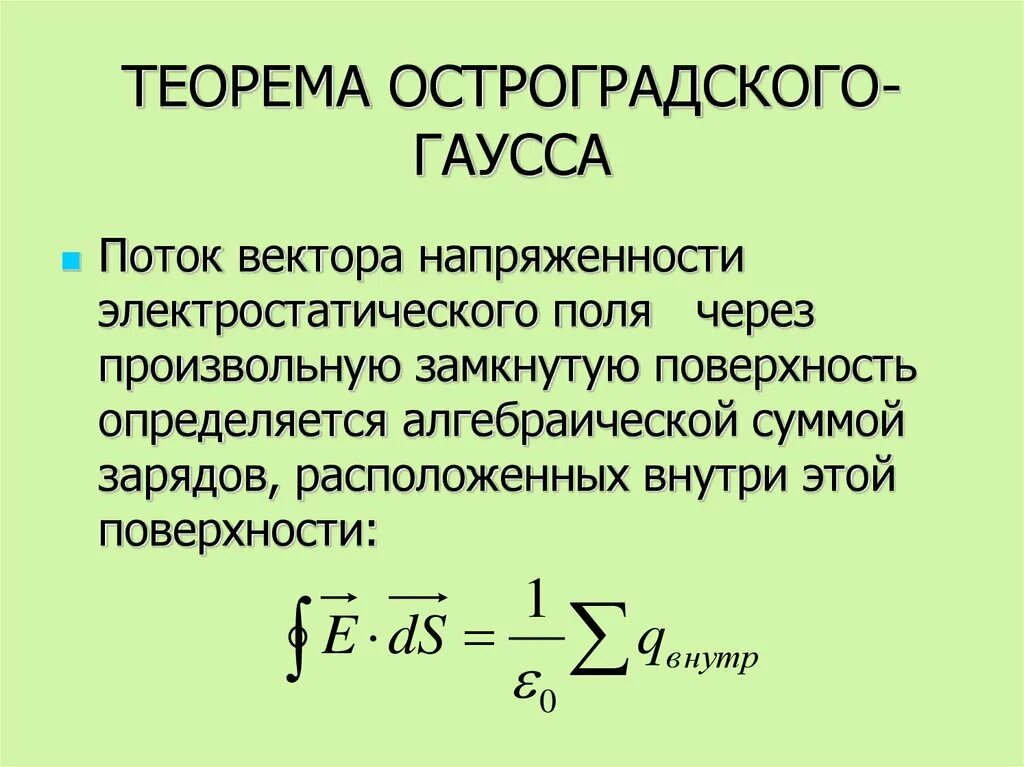 Произвольная замкнутая поверхность. Сформулируйте теорему Остроградского-Гаусса. Формула Остроградского Гаусса физика. Теорема Остроградского-Гаусса формула. Теорема Остроградского-Гаусса формулировка.