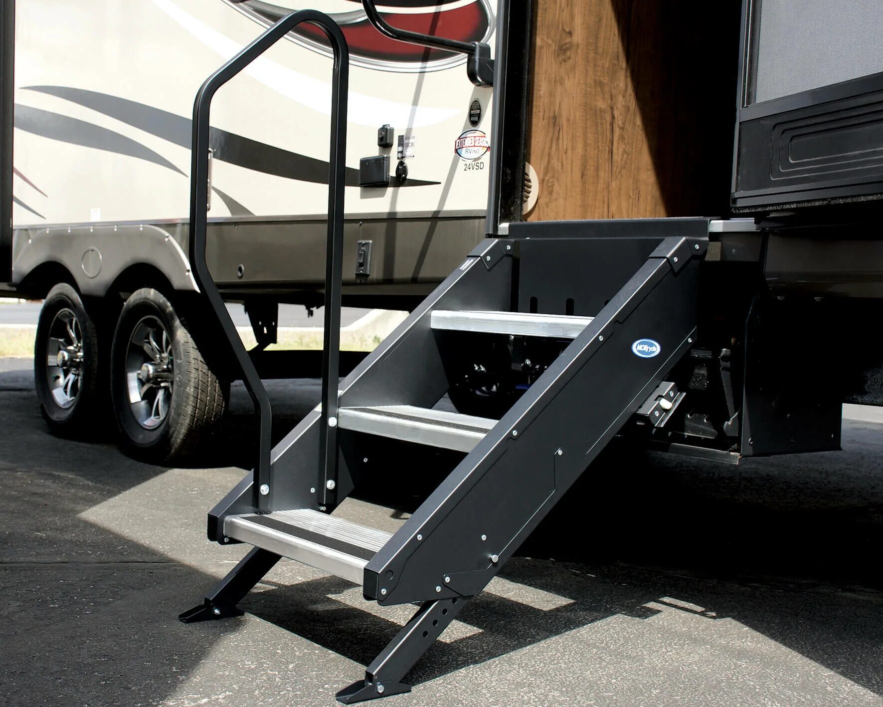 Enter step. RV steps. Folding RV Trailer. Step above RV steps. Step Ladder Lippert Solid Step 3d model.