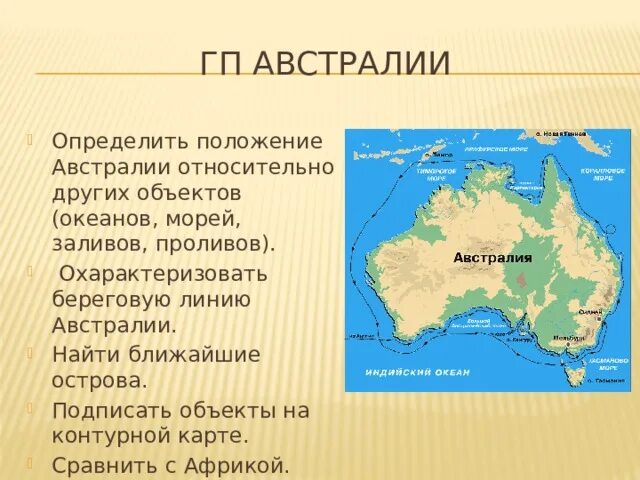 Объекты береговой линии Австралии. ГП Австралии. Положение Австралии относительно других материков. Береговая линия Австралии 7 класс. Между какими океанами расположен австралия