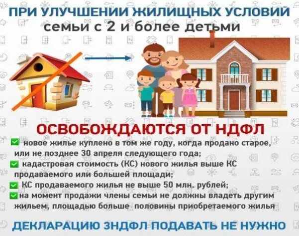 Ндфл продажа квартиры 2 квартир. Освобождение от налога при продаже квартиры семьям с 2 детьми. Налог при продаже квартиры для семей с детьми. Семьи с детьми освобождаются от уплаты налога с продажи квартиры. Освобождение от НДФЛ семей с детьми при продаже квартиры.