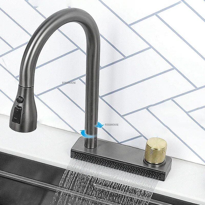 Elegant stainless steel waterfall kitchen sink # 1095. Мойка водопад. Установка мойки водопад. Раковина водопад для кухни. Кухонная мойка с водопадом.