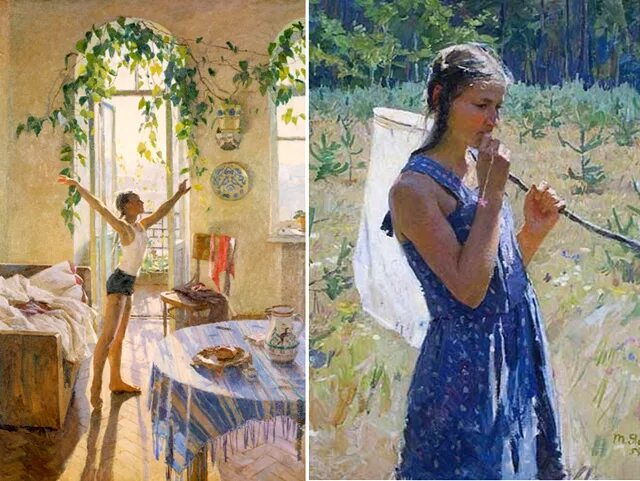 Картина зарядка утром. Картины т н Яблонской. Т Н Яблонская утро картина.