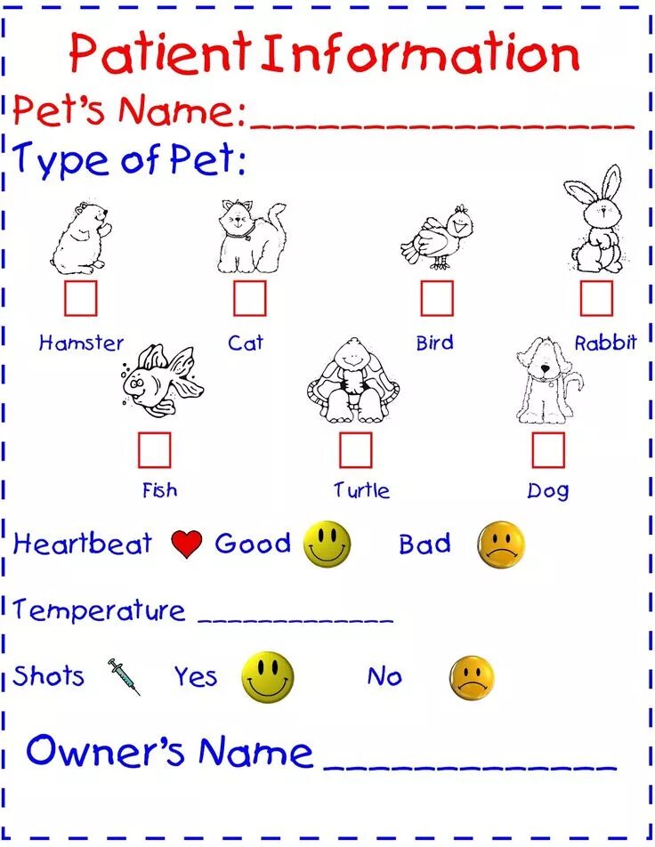 Type of pet name age description activities