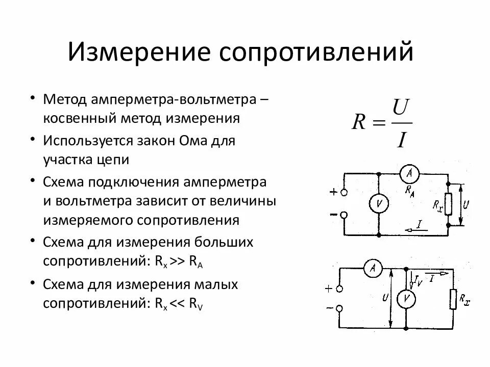 Схема для измерения малых сопротивлений амперметра и вольтметра. Схема для измерения сопротивления амперметра. Измерение сопротивления методом амперметра и вольтметра. Электрическое сопротивление схема для измерения сопротивления.