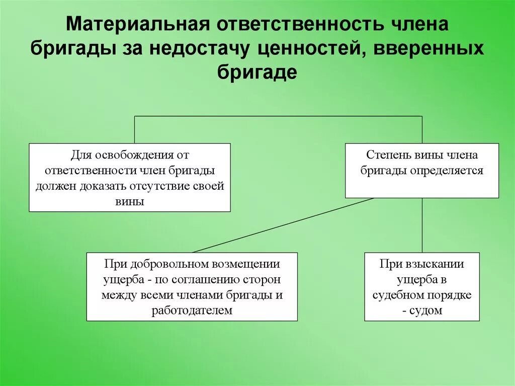 Вина в материальной ответственности. Материальная ответственность. Обязанности члена бригады. Материальная ответственность члена бригады за недостачу ценностей. Ответственность члена бригады.