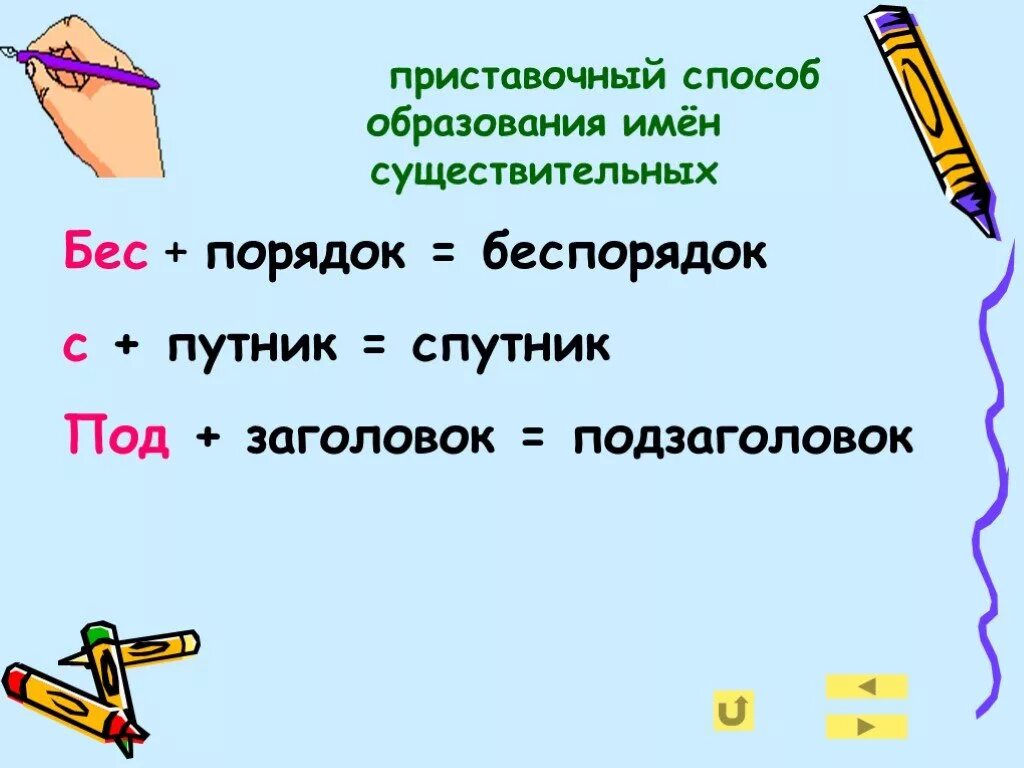 Приставочный способ образования имен существительных. Словообразование имен существительных приставочный способ. Существительные образованные приставочным способом. Приставочный способ образования существительных примеры.