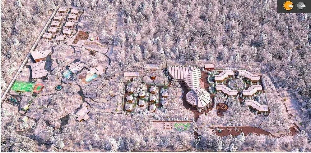 Out-of-town glulam hotel "Les Art Resort", 5 star wooden Les Art Resort hotel on