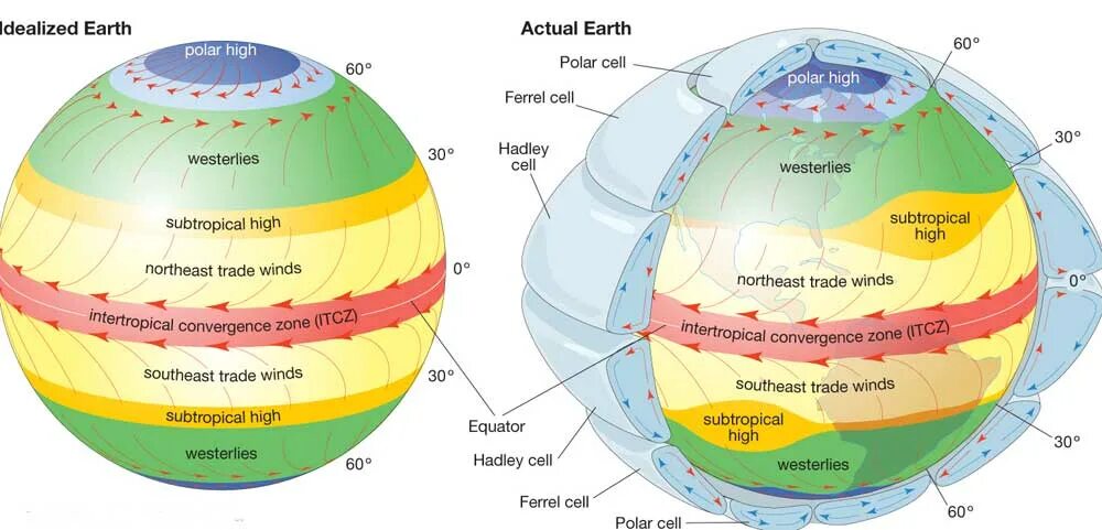 Процесс циркуляции атмосферы. Схема общей циркуляции атмосферы. Основные типы циркуляции атмосферы. Процесс циркуляции атмосферы. Схема общей циркуляции атмосферы.
