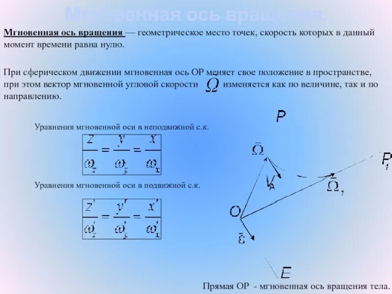 Ось вращения изменилась. Положение мгновенной оси вращения. Мгновенная ось вращения при сферическом движении. Мгновенная ось вращения твердого тела. Мгновенная ось вращения формула.