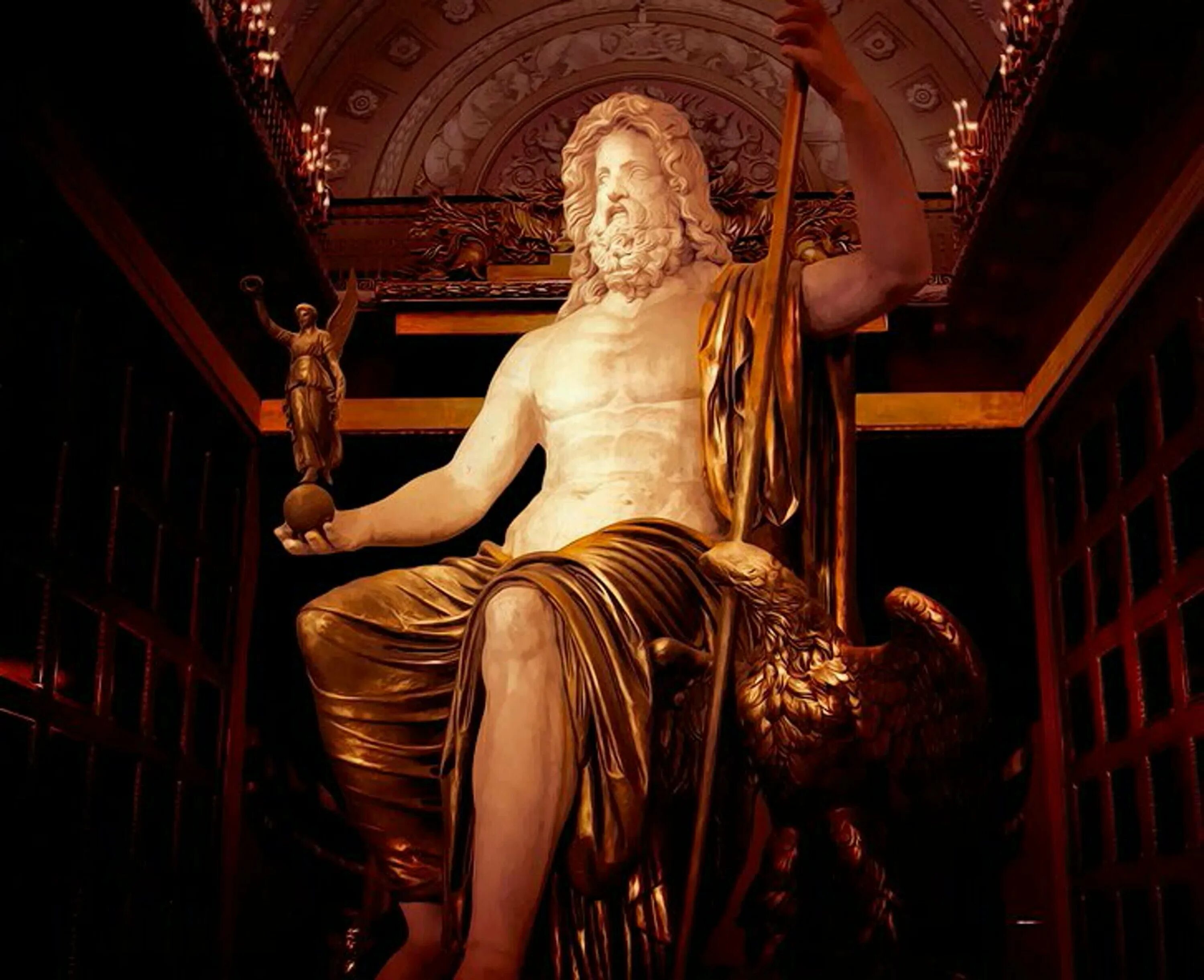 Бог юпитер область влияния. Статуя Зевса Фидий. Статуя Зевса в Олимпии. Скульптура Фидия Зевс. «Зевс Олимпийский» скульптор Фидий.