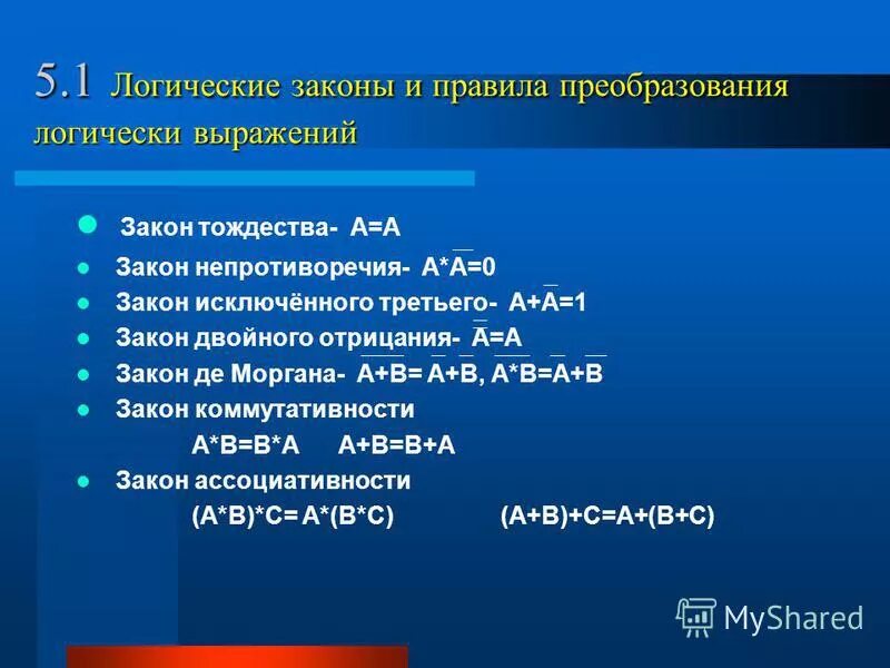 Аксиомы алгебры логики. Какие высказывания являются истинными. Символическое выражение логического закона тождества. Значение логического выражения по закону моргана равно. Правило де моргана.
