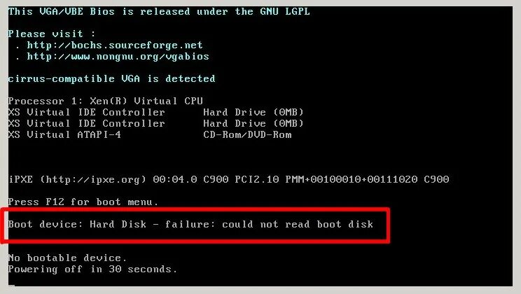 No bootable device is detected. Boot x:\ жесткий диск. disk boot failure. boot device hard drive. bochs bios.
