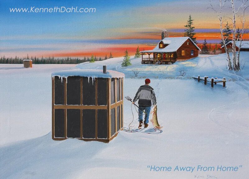 Ice Fishing Paintings. Engravings of Ice Fishing. Ice Winter Home Fishing. Canadian Ice Fishing drawings. Away from home 2