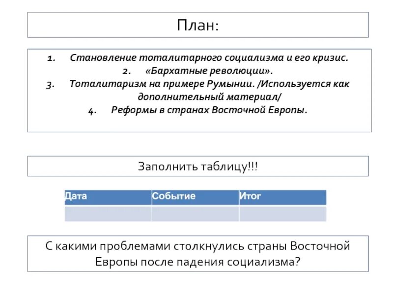Причины кризиса социализма в восточной европе. Бархатные революции в странах восточной европы. Характерные черты социализма. Углубление кризиса советского общества. Кризис тоталитарного социализма.