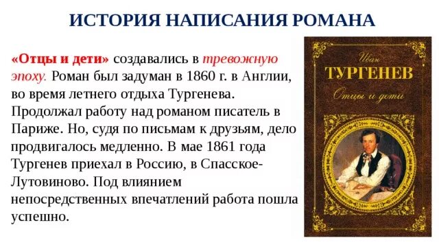 Дата написания произведения. История создания отцы и дети.