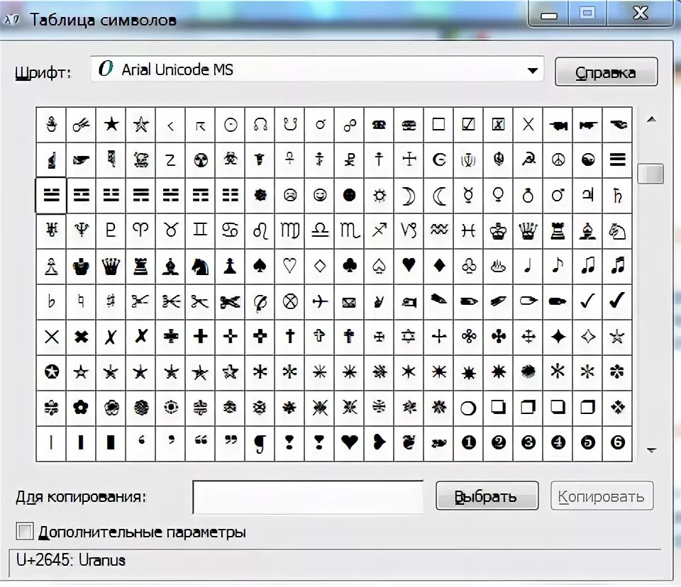 Символы юникода таблица