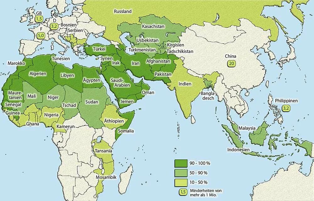 Карта распространения Ислама в мире. Карта Ислама в мире. Какой мусульман в мире