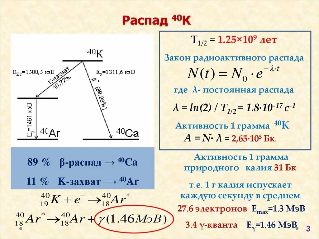 Калий распад