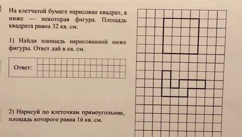 Клетчатой бумаге нарисован квадрат а ниже