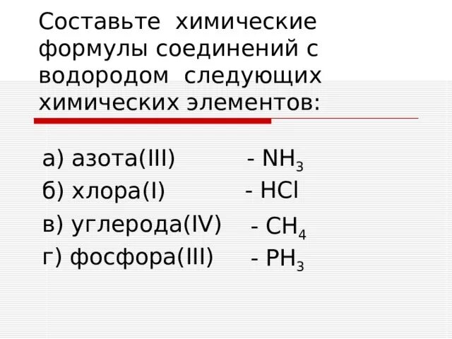 Проявляемые валентности хлора. Составить формулы соединений. Составьте формулы соединений. Формулы соединений с водородом. Составление химических формул.