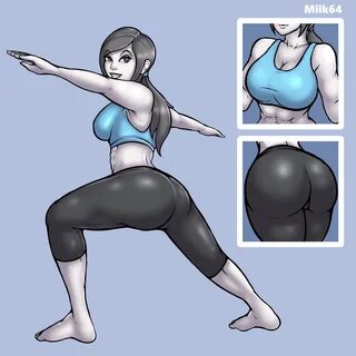 milk64, wii fit trainer, nintendo, wii fit, panels, simple background, 1gir...