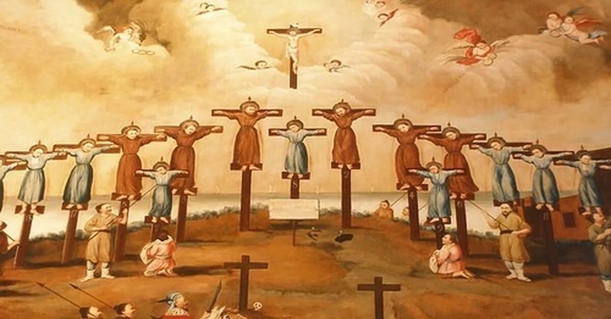 Христианские миссионеры в Японии 17 века. Христианские мученики в Японии. Распятие 26 мучеников в Нагасаки. Христиане мученики.