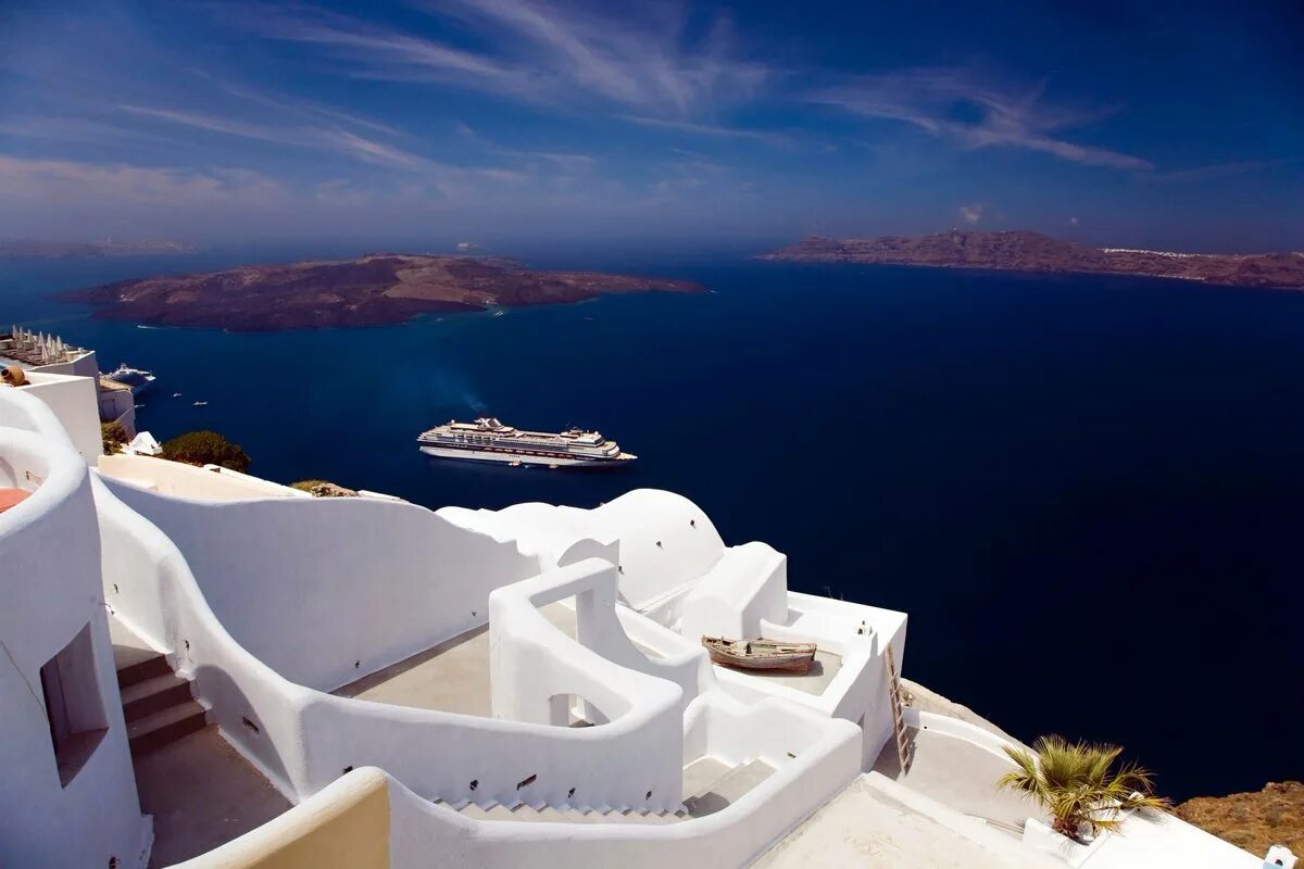 Санторин. Santorini греция. остров санторини (архипелаг киклады). фира, остров санторини, греция. греция остров никос.